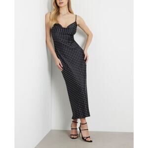 Guess Women's Akilina Sleeveless Dress Black on White Pois Print Size L